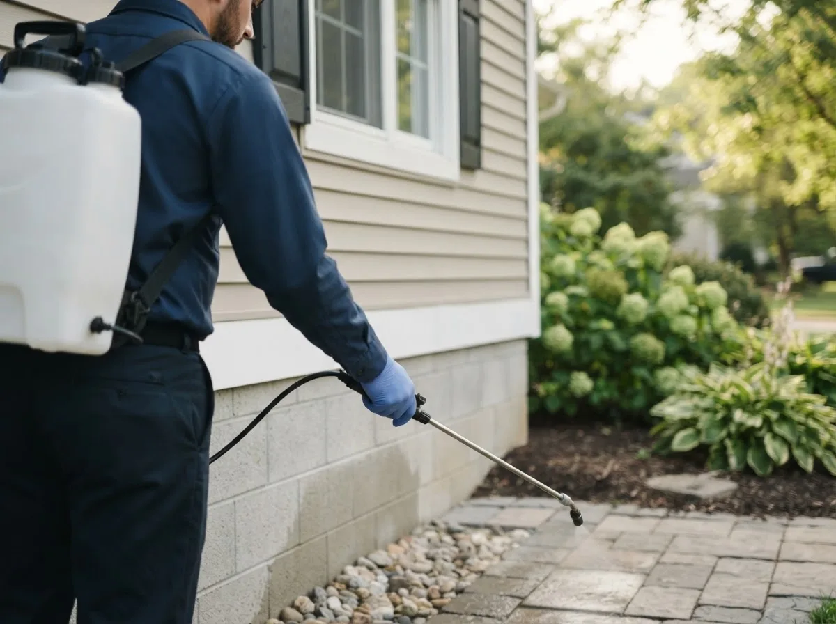 Pest control technician inspecting a home in Atwood, IN